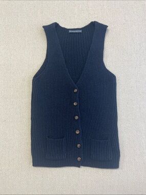 Brandy Melville Navy Knit Sweater Vest Button Front Pocket Oversized